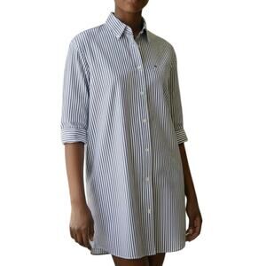Lauren Ralph Lauren Blue White Stripe Shirt Dress Women Sz small Oversize Preppy
